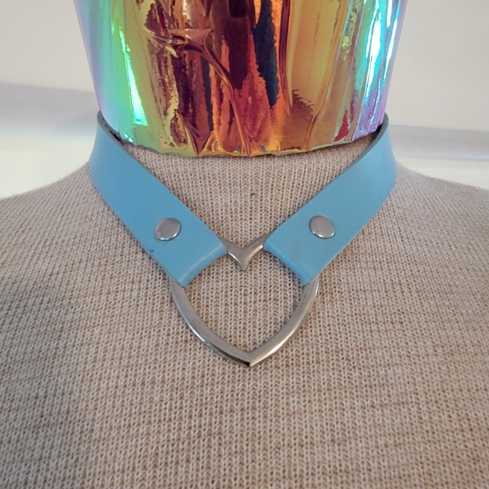 BOGO Baby Blue pastel heart o ring collar choker necklace vinly